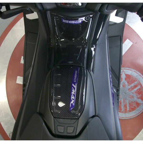 KIT ADHESIF 3D GEL compatible YAMAHA Tmax 560 2020-21 carbone look-bleu métal