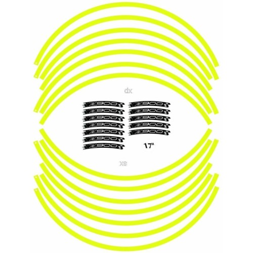 KIT ADHESIVO compatible para 17 LLANTAS MOTO KAWASAKI Z900- FLUO AMARILLO 2