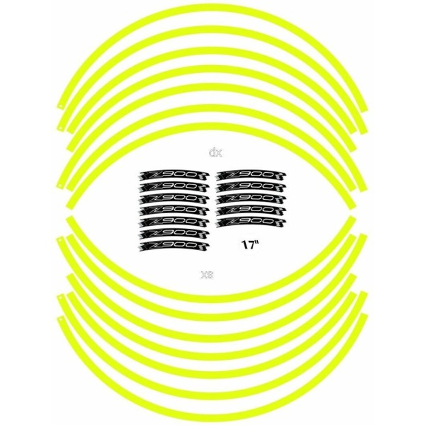 KIT BANDES ADHESIVES compatible pour jantes 17 MOTO KAWASAKI Z900- FLUO JAUNE