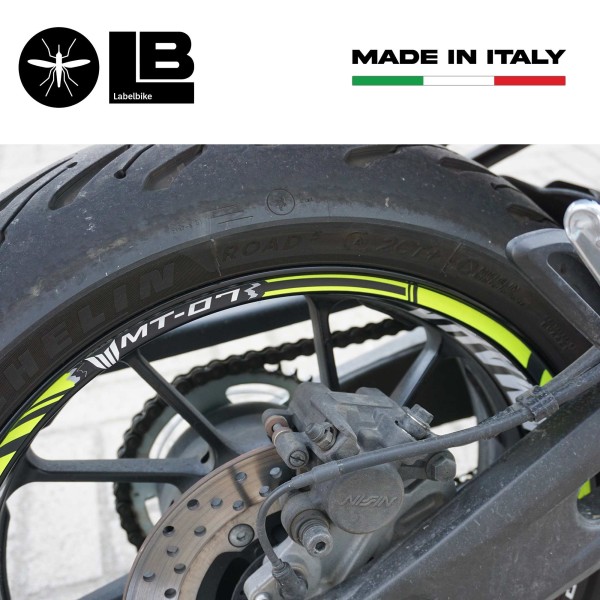 Tiras adhesivas para llantas de moto compatibles con Yamaha MT-07 - Amarillo fluo