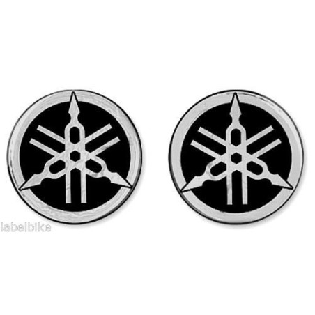 2 3D RESIN ADHESIVES Round YAMAHA DIAPASON for MOTORCYCLE-SCOOTER 50 mm Black-Silver