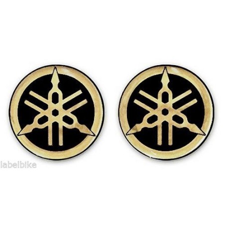 2 ADHESIVOS 3D DE RESINA YAMAHA DIAPASON para MOTO y SCOOTER - 50 mm Negro - ORO