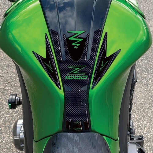 Protecteur de réservoir moto 3D adhésif vert compatible avec Kawasaki Z1000 2010-2020
