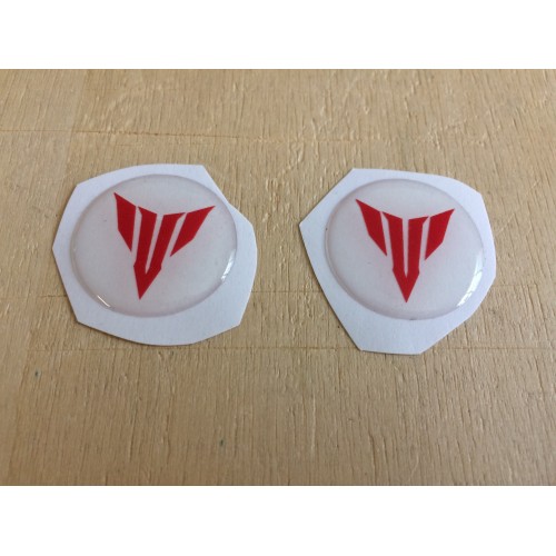 2 ADHESIVES 3D rondes 25mm compatibles pour YAMAHA MOTO MT-07 Transparent-Rouge