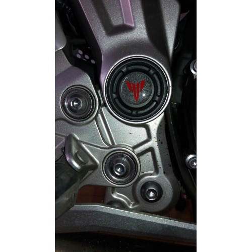 2 ADHESIVOS 3D Redondo 25mm Compatible para YAMAHA MOTO MT-07 Transparente-Rojo 2