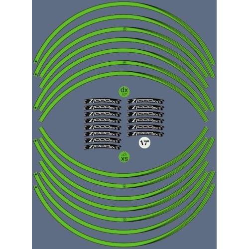 KIT BANDAS ADHESIVAS VERDES compatibles con 17 LLANTAS MOTO KAWASAKI Z1000sx TUNING 2