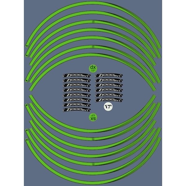 KIT GREEN ADHESIVE STRIPS kompatibel mit 17 RIMS MOTORRAD KAWASAKI Z1000sx TUNING