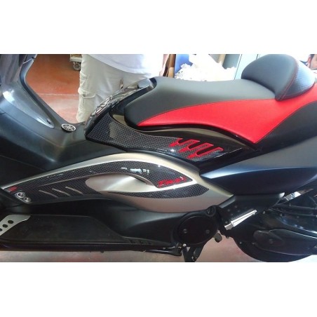 2 GRANDS ADHESIFS 3D CARBONE NOIR TUNING T MAX pour SOUS SIÈGE MOTORCYCLE YAMAHA TMAX 08-11