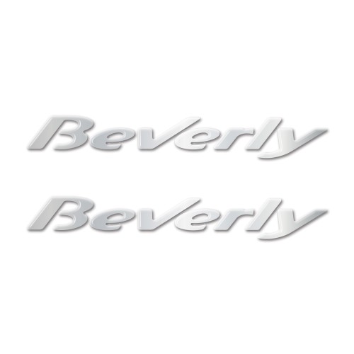 2 ADESIVI in RESINA 3D SCRITTA BEVERLY per SCOOTER PIAGGIO 125-250-300-500 CROMO
