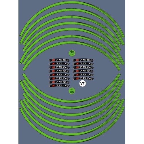 KIT PUNTAS ADHESIVAS VERDES compatibles con 17 LLANTAS MOTO KAWASAKI Z750 Pegatinas 2