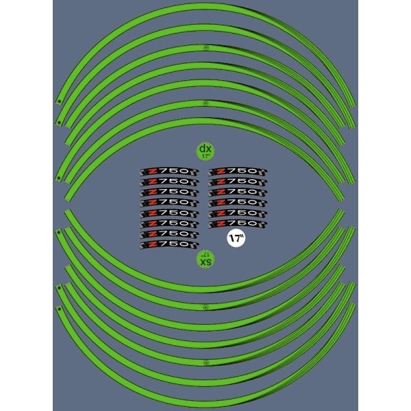 KIT GREEN ADHESIVE STRIPS kompatibel mit 17 RIMS MOTORCYCLE KAWASAKI Z750 Aufkleber