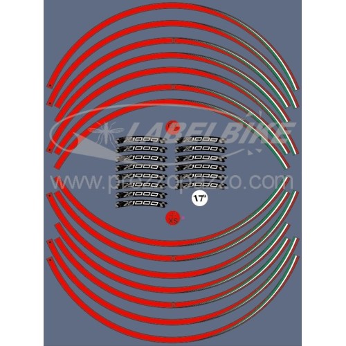 ADHESIVE STRIPS KIT compatible for 17 RIMS MOTORCYCLE KAWASAKI Z1000 Red Stickers 2