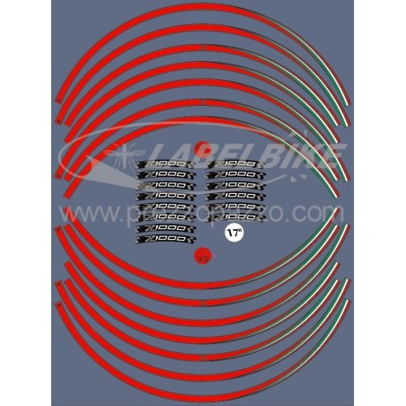 ADHESIVE STRIPS KIT compatible for 17 RIMS MOTORCYCLE KAWASAKI Z1000 Red Stickers