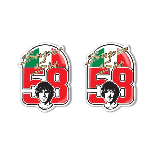 2 EXCLUSIVAS RESINA MOTO MARCO SIMONCELLI SUPER SIC HOMENAJE ADHESIVO 58
