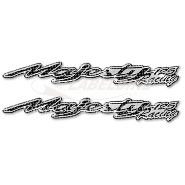 2 αυτοκόλλητα ρητίνης 3D SCRIPT για SCOOTER YAMAHA MAJESTY 125 RACING Carbon NEW