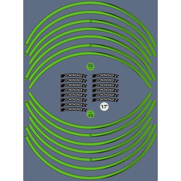 KIT ADHESIVOS VERDES compatibles con 17 LLANTAS MOTO KAWASAKI Z1000 Pegatinas