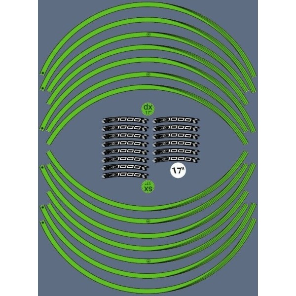 KIT GREEN ADHESIVE STRIPES kompatibel für 17 RIMS MOTORRAD KAWASAKI Z1000 TUNING