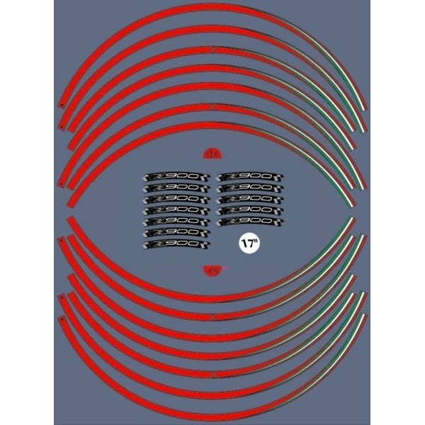 KIT ADHESIVE STRIPS kompatibel mit 17 RIMS MOTORCYCLE KAWASAKI Z900 Tuning Aufkleber