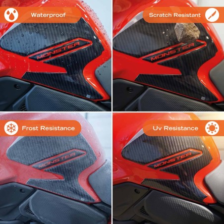 3D side tank decals for motorbikes, compatible with the 2026 Ducati Monster V2